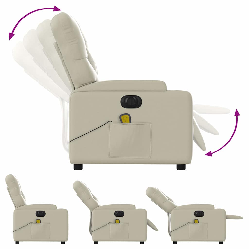 Poltrona massagens reclinável elétrica couro artificial creme