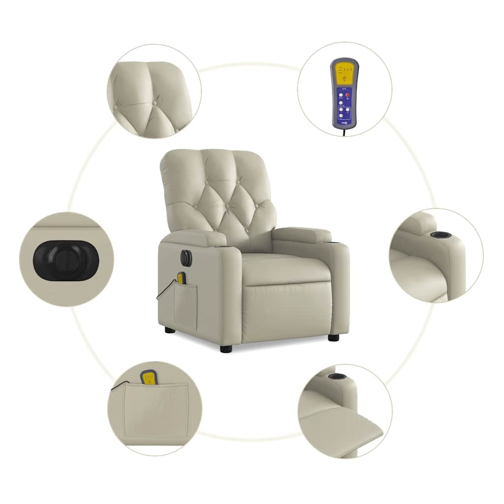 Poltrona massagens reclinável elétrica couro artificial creme