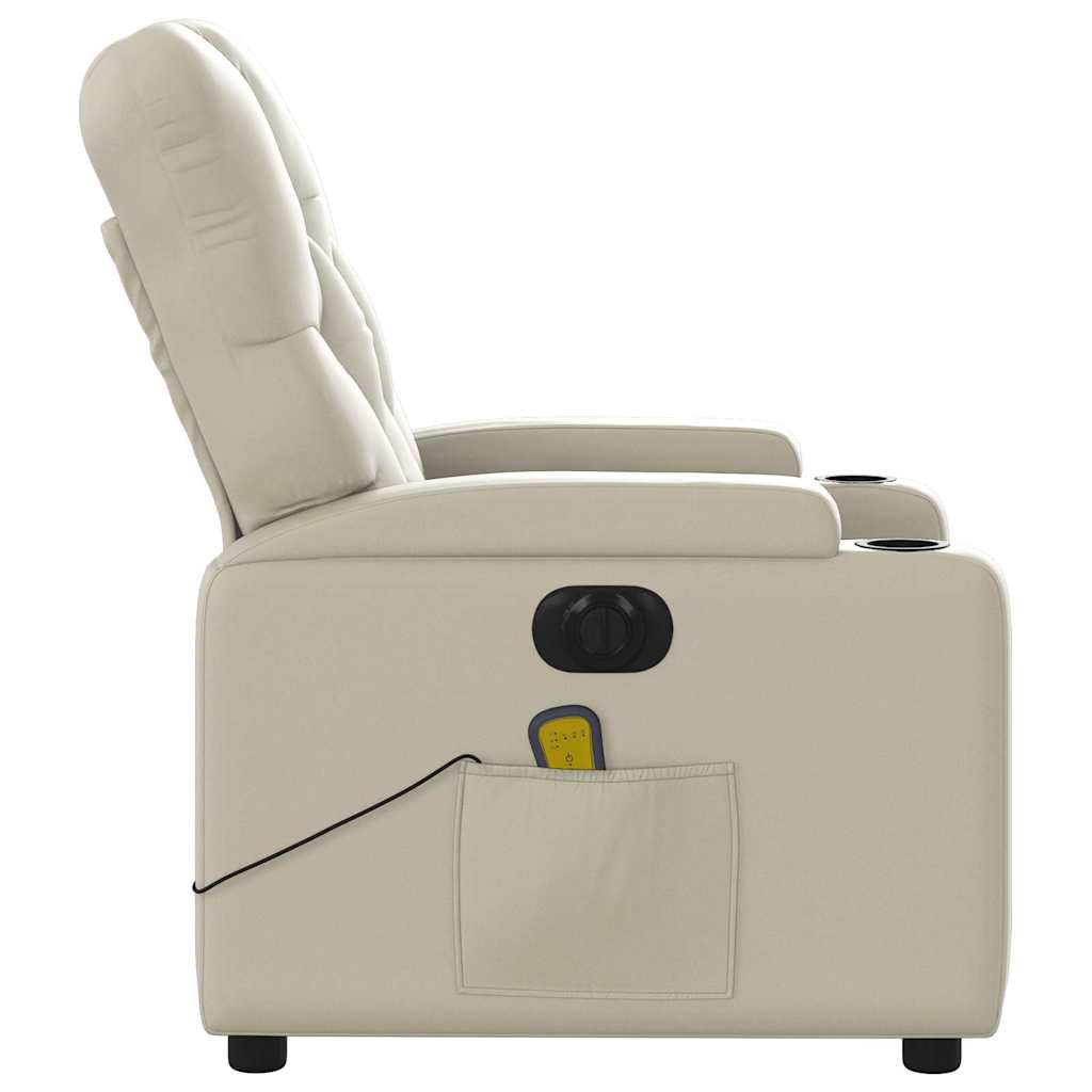 Poltrona massagens reclinável elétrica couro artificial creme