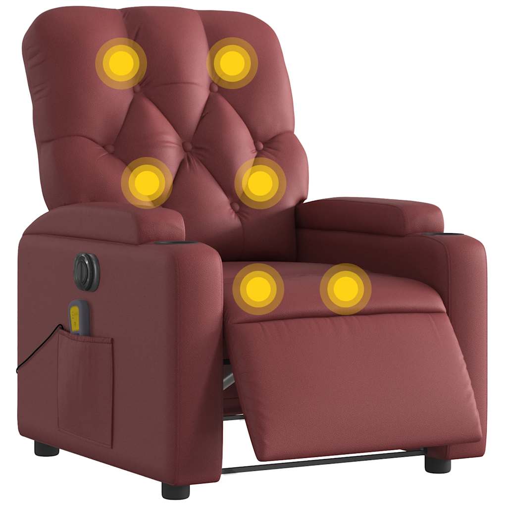Poltrona massagens reclin. elétrica couro artif. vermelho-tinto