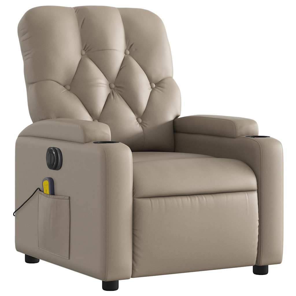 Poltrona massagens reclinável elétrica couro artif. cappuccino