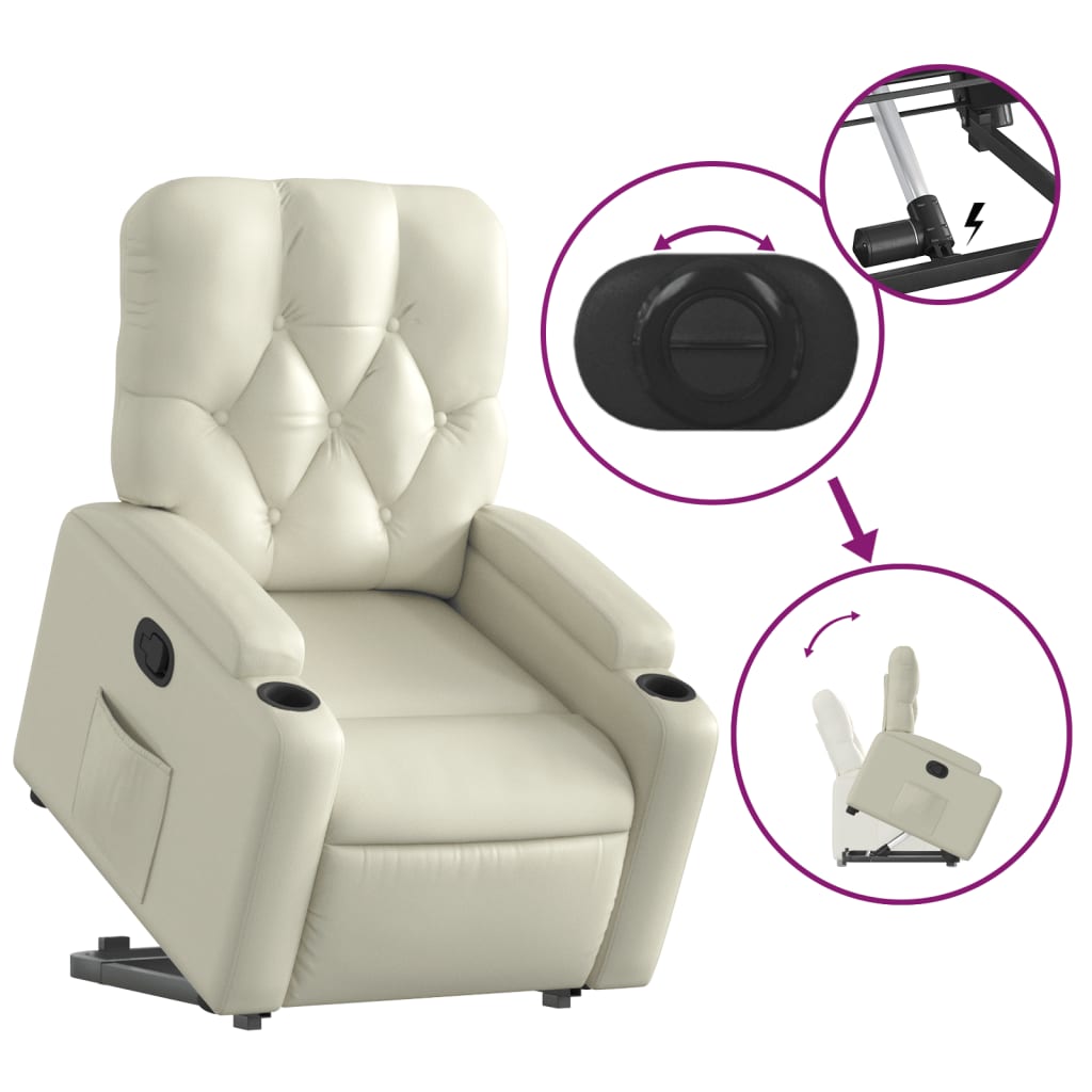 Poltrona reclinável elevatória couro artificial cor creme