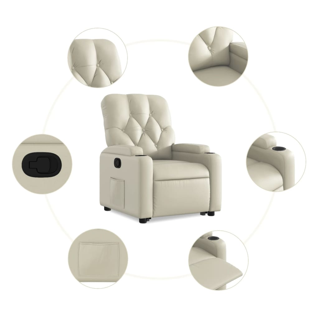 Poltrona reclinável elevatória couro artificial cor creme