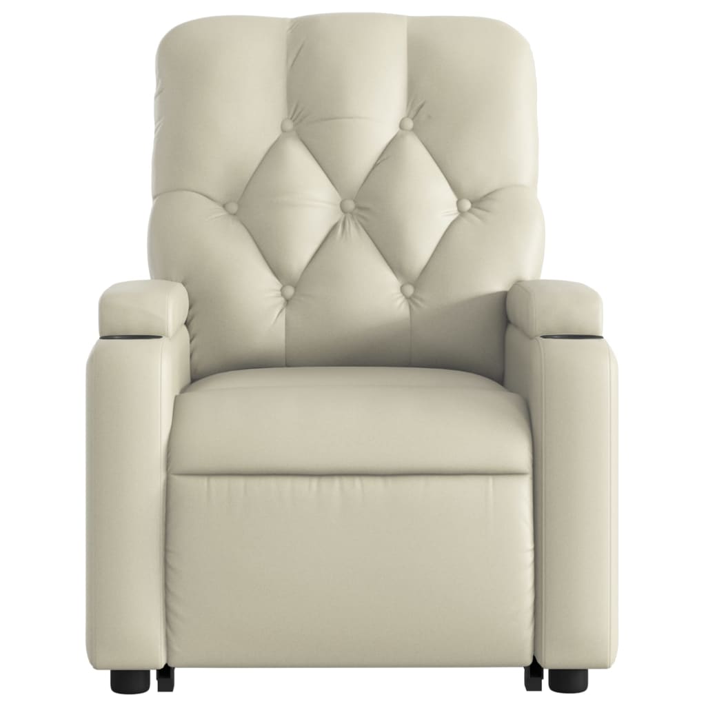 Poltrona reclinável elevatória couro artificial cor creme