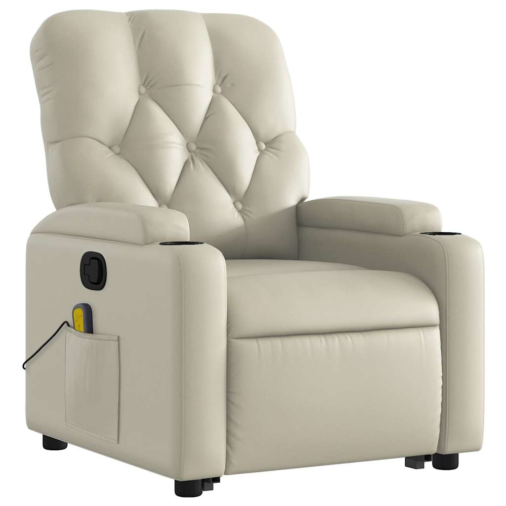 Poltrona reclinável de massagens couro artificial cor creme