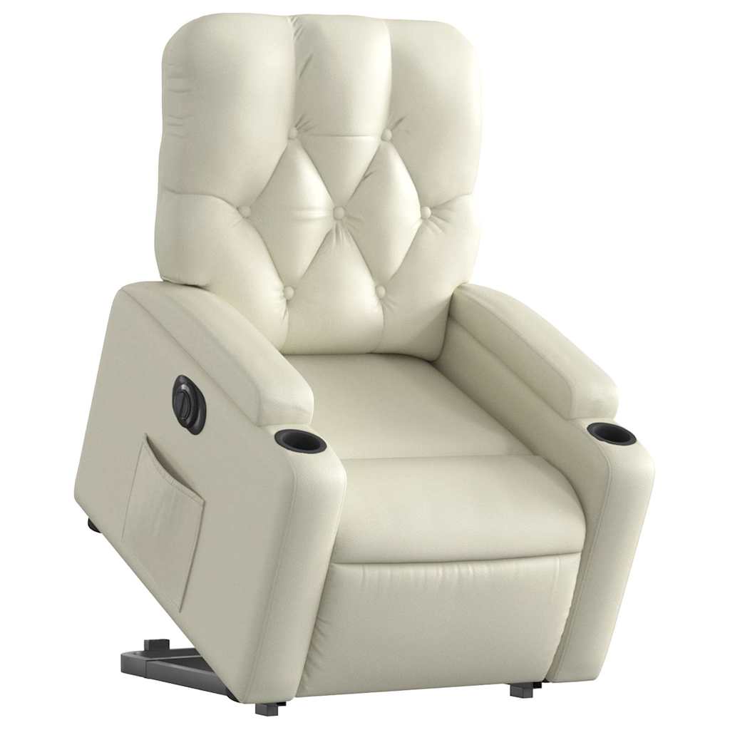 Poltrona reclinável elevatória elétrica couro artificial creme