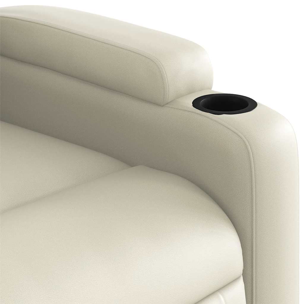 Poltrona reclinável elevatória elétrica couro artificial creme