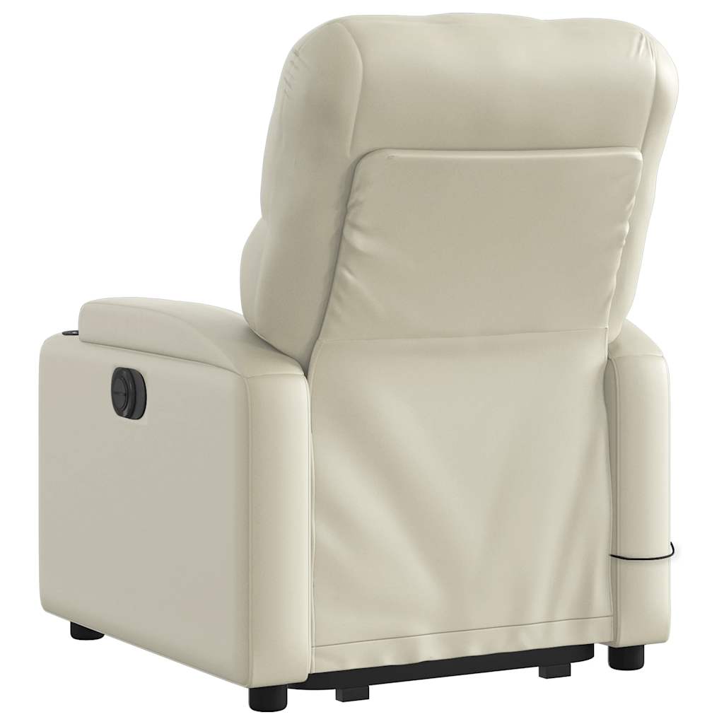 Poltrona reclinável elevatória elétrica couro artificial creme