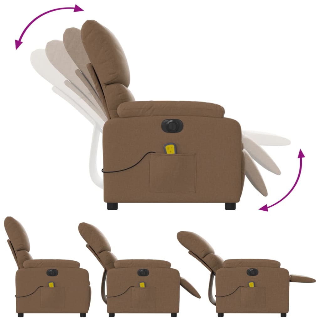 Poltrona de massagens reclinável elétrica tecido castanho