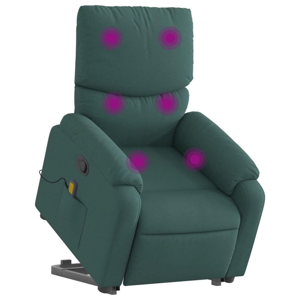 Poltrona reclinável elevatória de massagens tecido verde-escuro