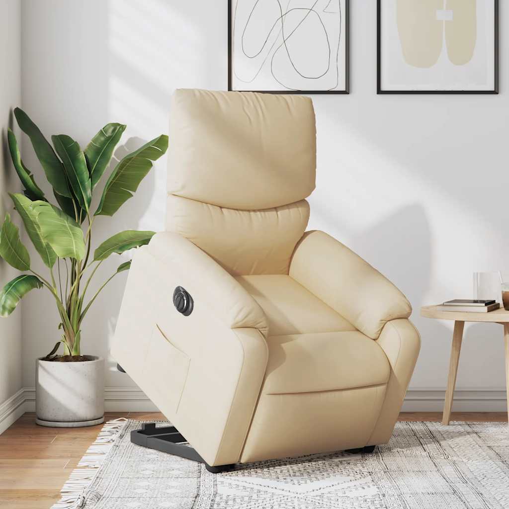 Poltrona reclinável elevatória elétrica tecido cor creme