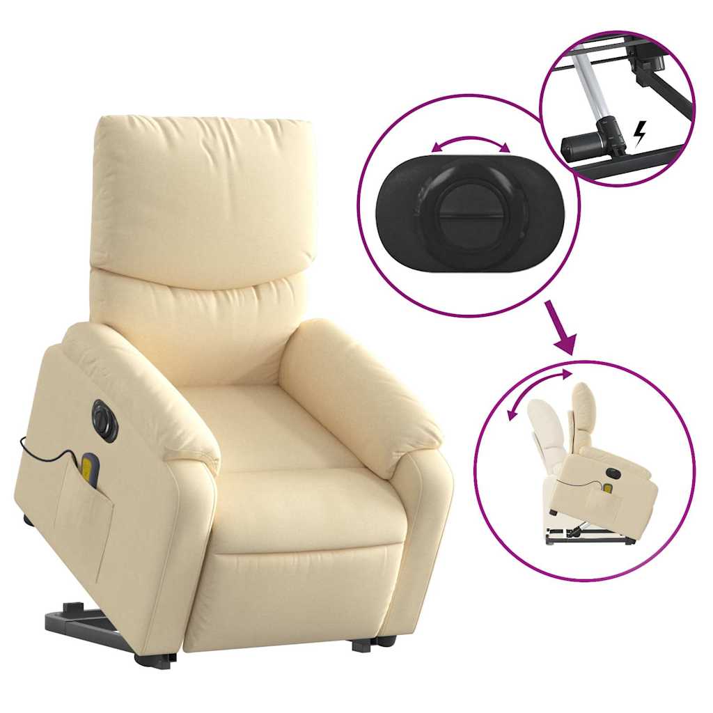 Poltrona elétrica elevatória massagens tecido creme