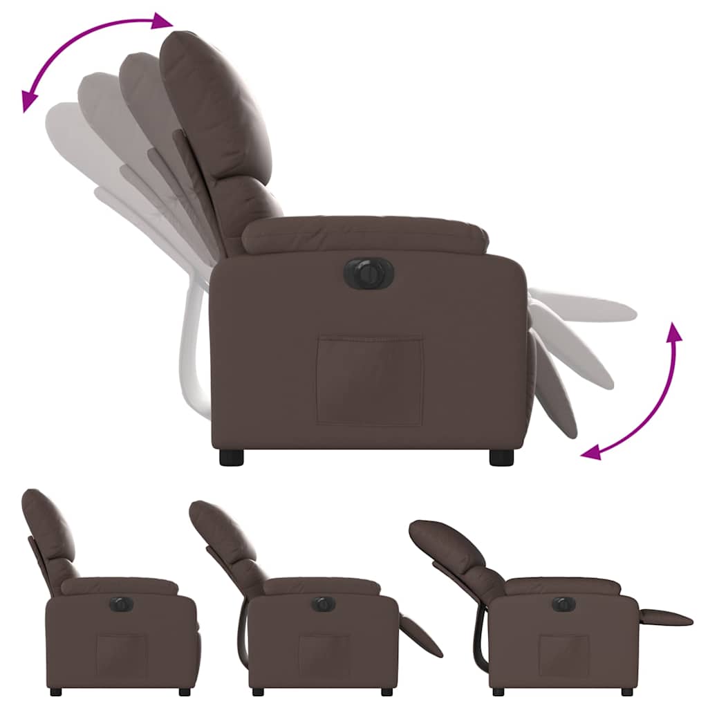 Poltrona reclinável elétrica couro artificial castanho