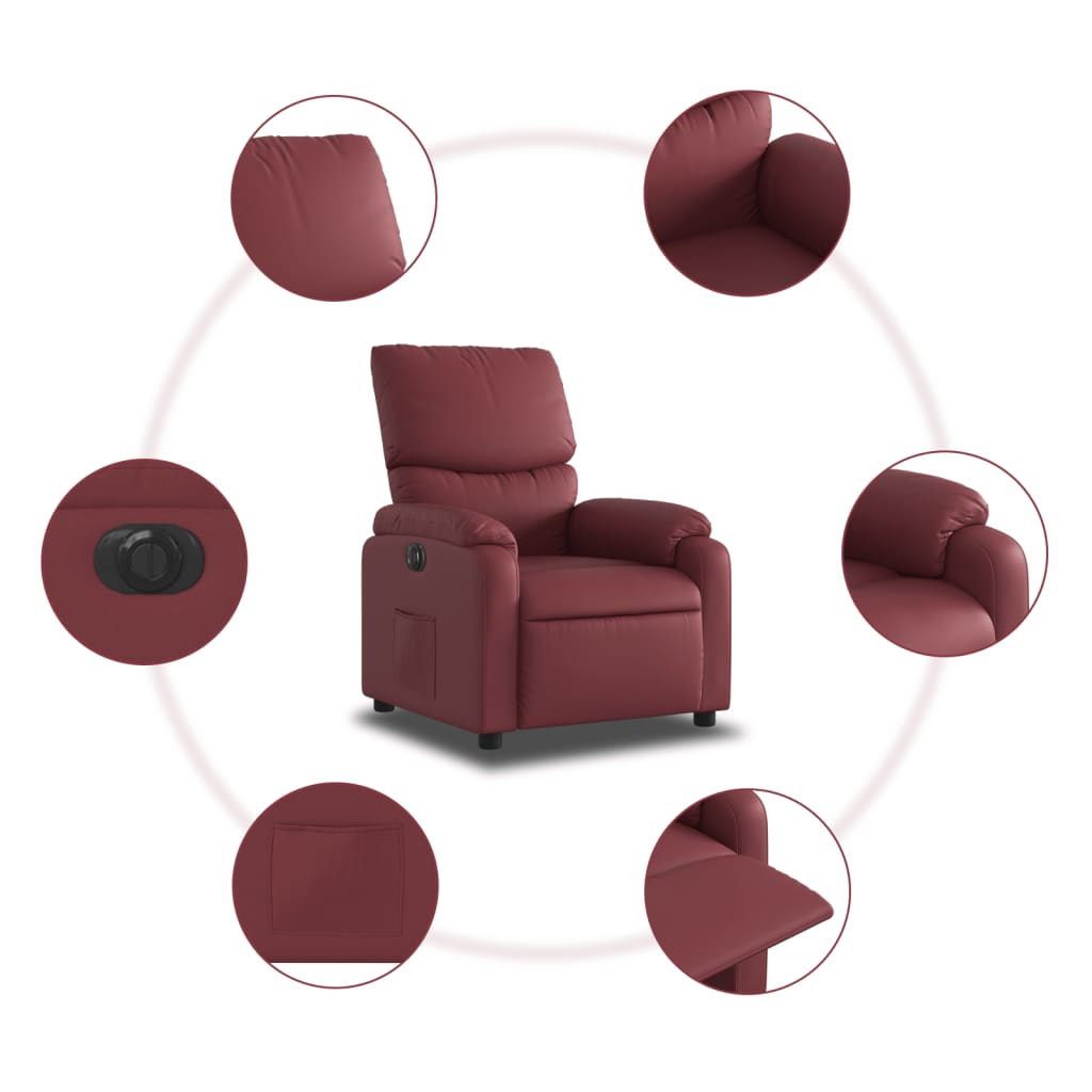 Poltrona reclinável elétrica couro artificial vermelho tinto
