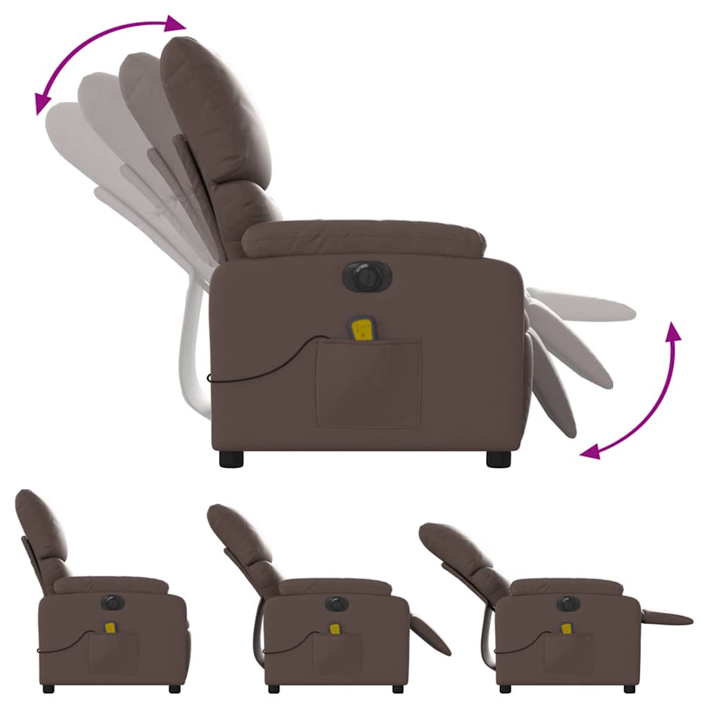 Poltrona massagens reclinável elétrica couro artif. castanho