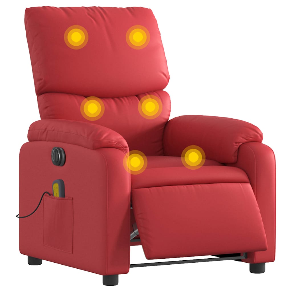 Poltrona massagens reclinável elétrica couro artif. vermelho