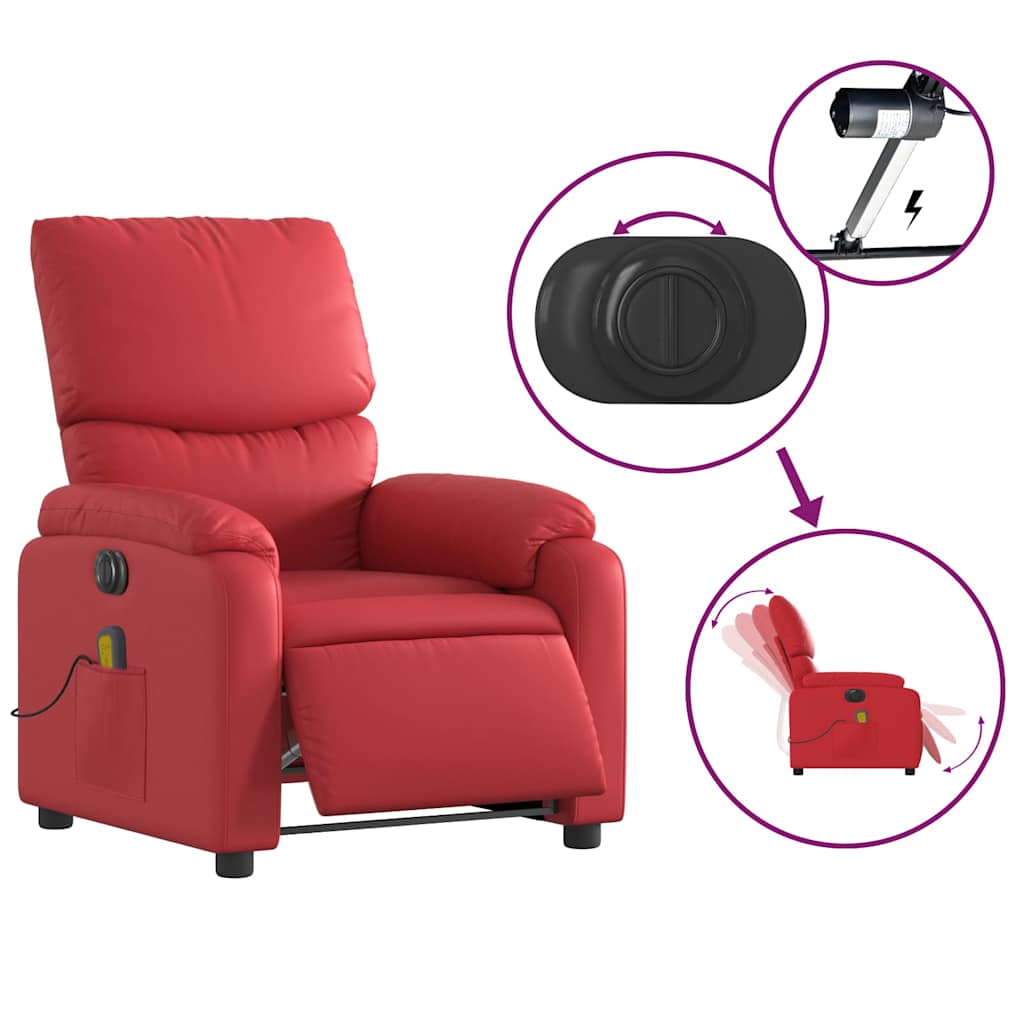 Poltrona massagens reclinável elétrica couro artif. vermelho