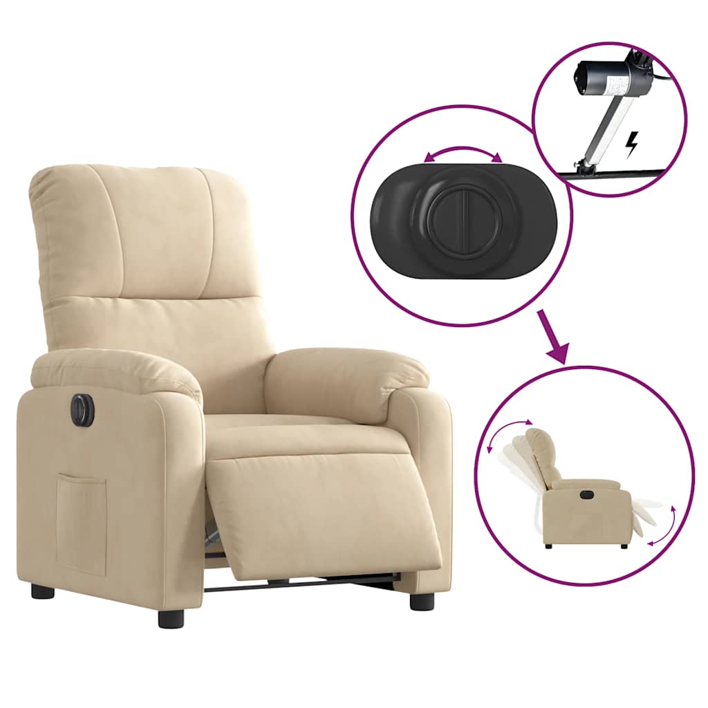 Poltrona reclinável elétrica tecido de microfibra cor creme