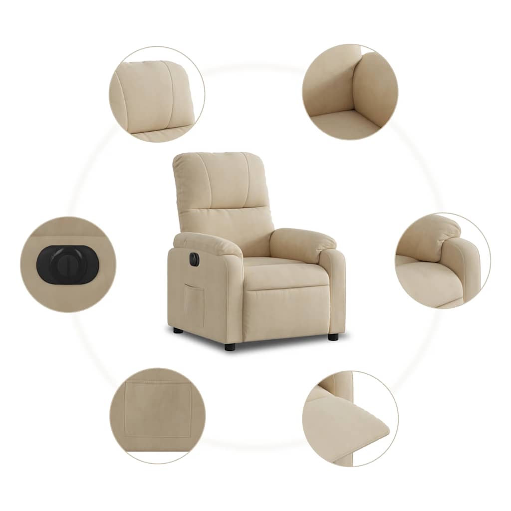 Poltrona reclinável elétrica tecido de microfibra cor creme