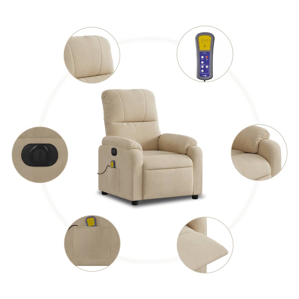 Poltrona de massagens reclinável elétrica microfibra cor creme