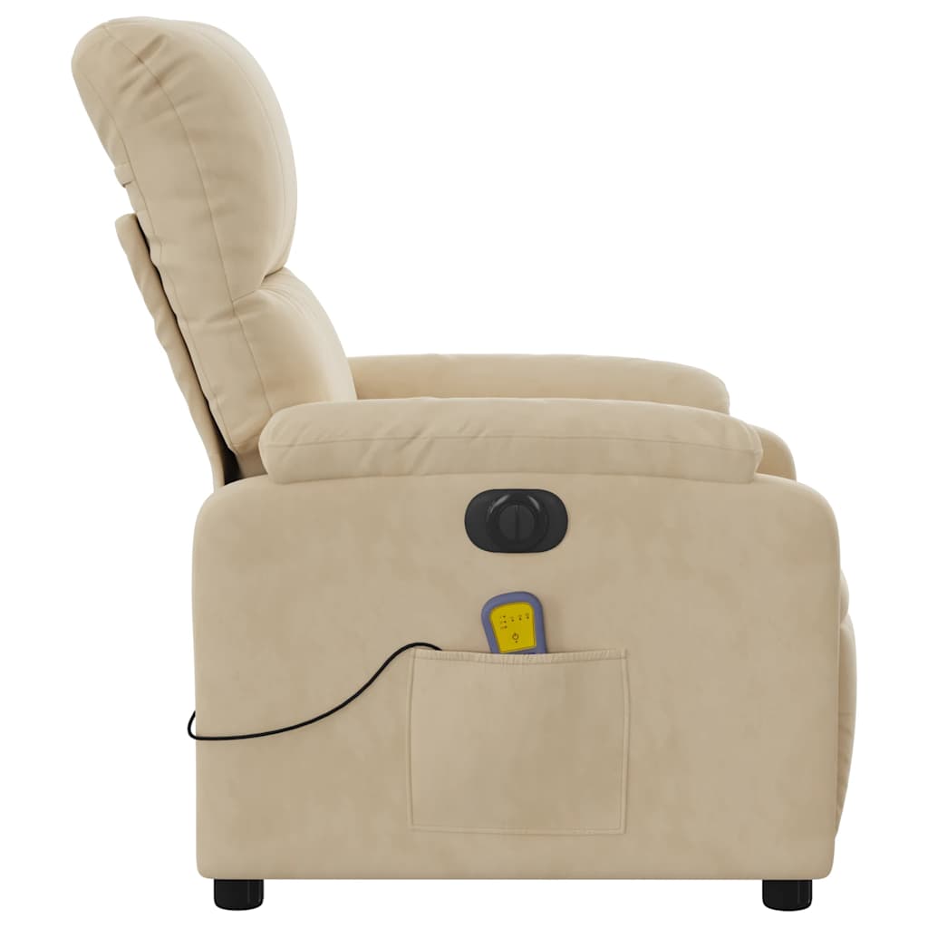 Poltrona de massagens reclinável elétrica microfibra cor creme