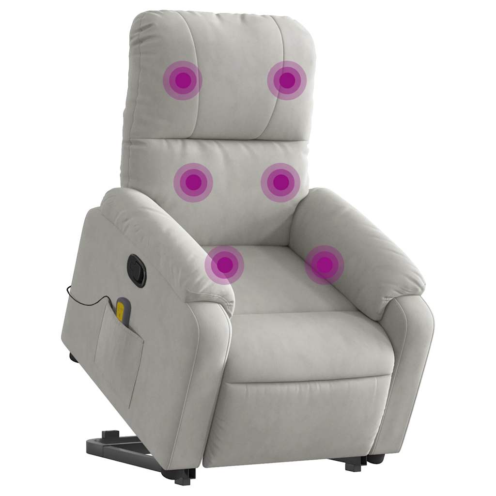 Poltrona massagens reclinável elevatória microfibra cinza-claro
