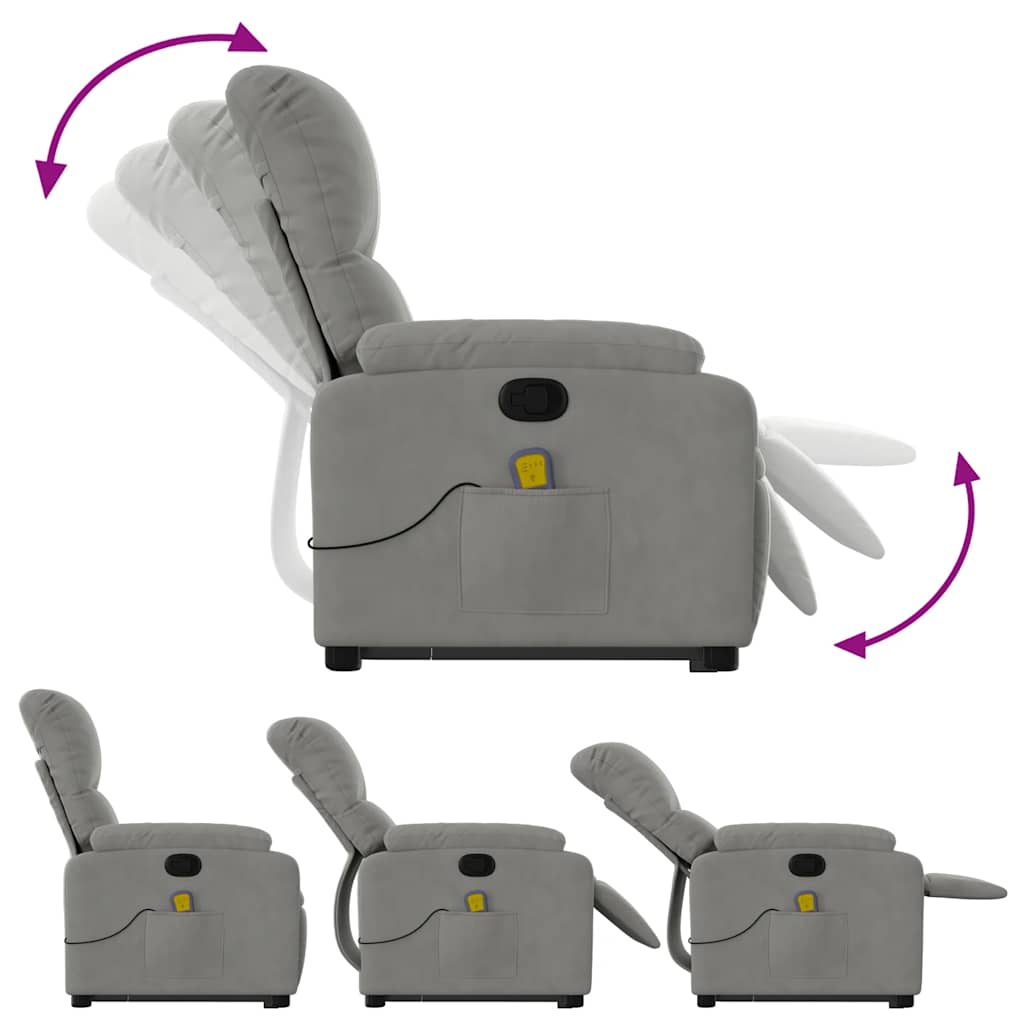 Poltrona massagens reclinável elevatória microfibra cinza-claro