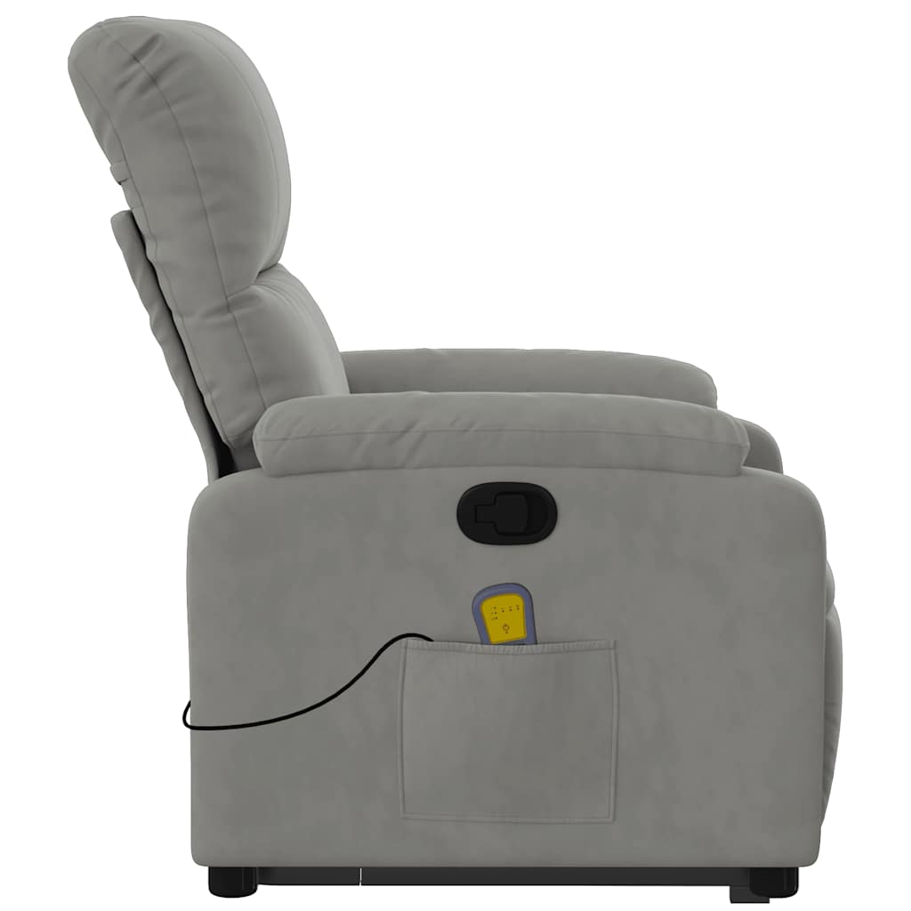 Poltrona massagens reclinável elevatória microfibra cinza-claro