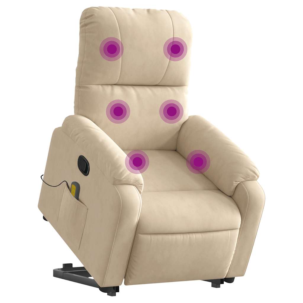 Poltrona massagens reclinável elevatória microfibra cor creme