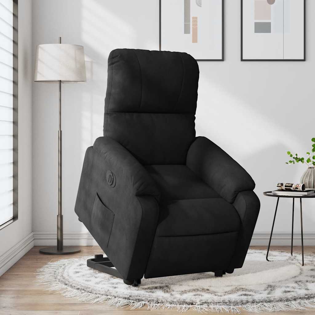 Poltrona reclinável elevatória elétrica tecido microfibra preto