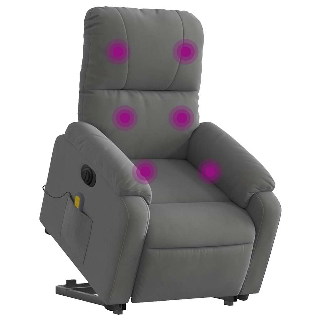 Poltrona massagens elétrica elevatória microfibra cinza-escuro