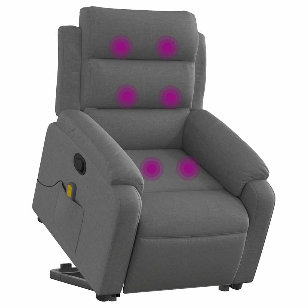 Poltrona elevatória de massagens tecido cinzento-escuro