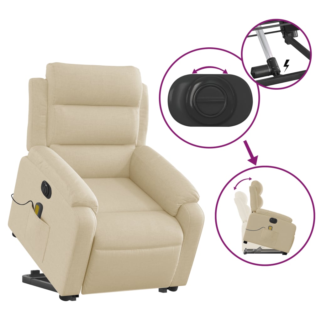 Poltrona elétrica elevatória massagens tecido creme