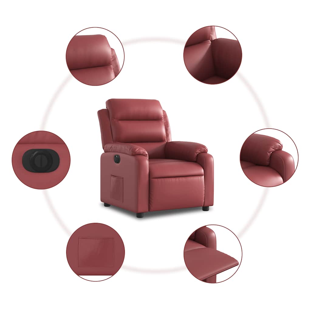Poltrona reclinável elétrica couro artificial vermelho tinto