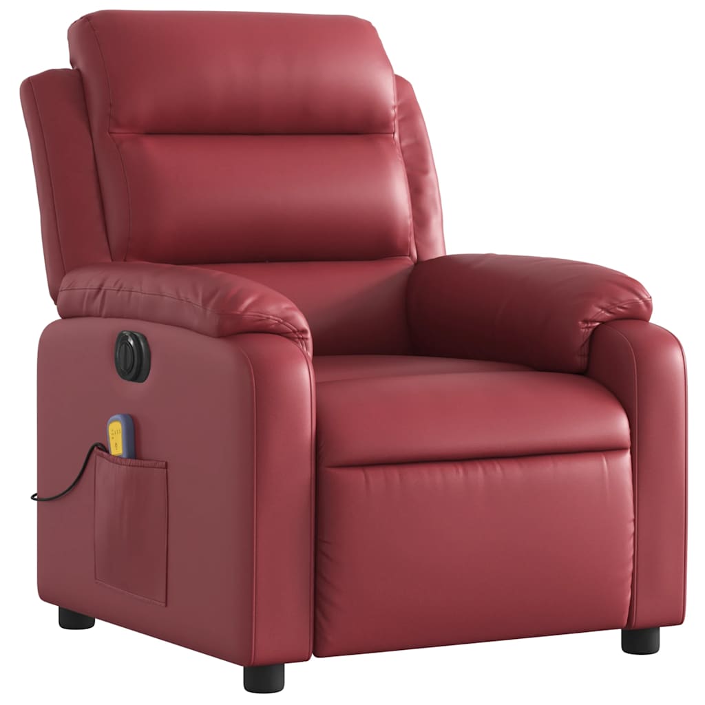 Poltrona massagens reclin. elétrica couro artif. vermelho-tinto