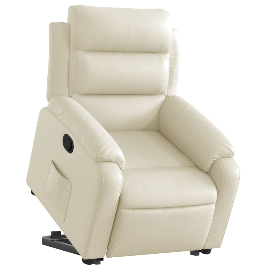 Poltrona reclinável elevatória couro artificial cor creme