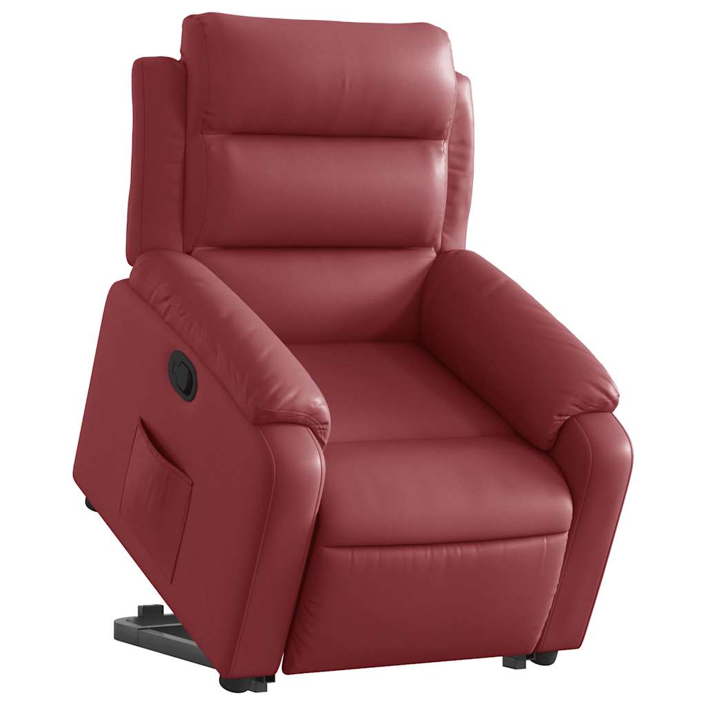 Poltrona reclinável elevatória couro artificial vermelho tinto