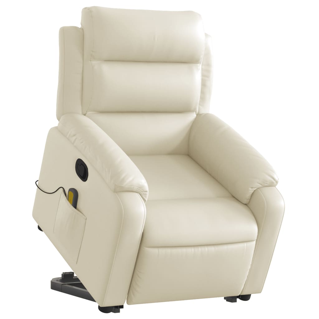 Poltrona reclinável de massagens couro artificial cor creme