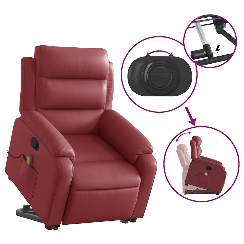 Poltrona massagens reclinável couro artificial vermelho tinto