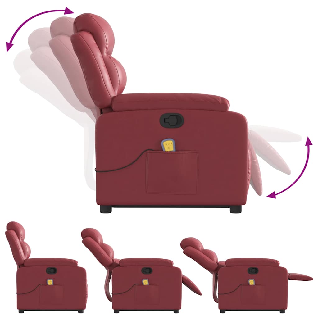 Poltrona massagens reclinável couro artificial vermelho tinto
