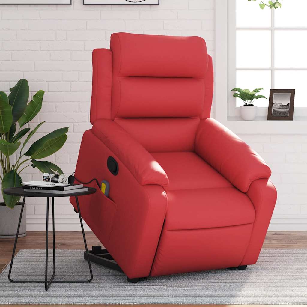 Poltrona massagens reclinável elevatória couro artif. vermelho