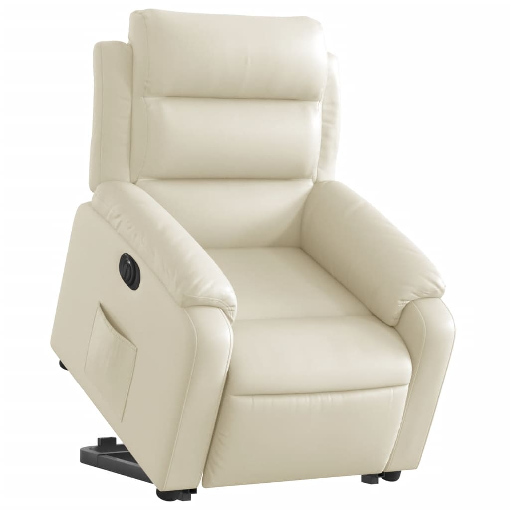 Poltrona reclinável elevatória elétrica couro artificial creme