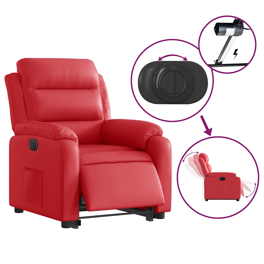 Poltrona reclinável elevatória elétrica couro artif. vermelho