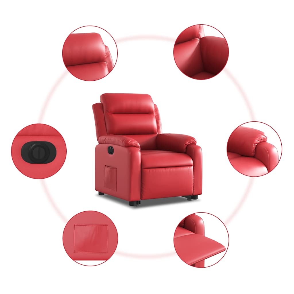 Poltrona reclinável elevatória elétrica couro artif. vermelho