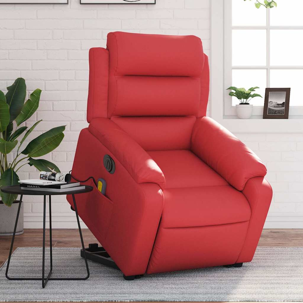 Poltrona reclinável elevatória elétrica couro artif. vermelho