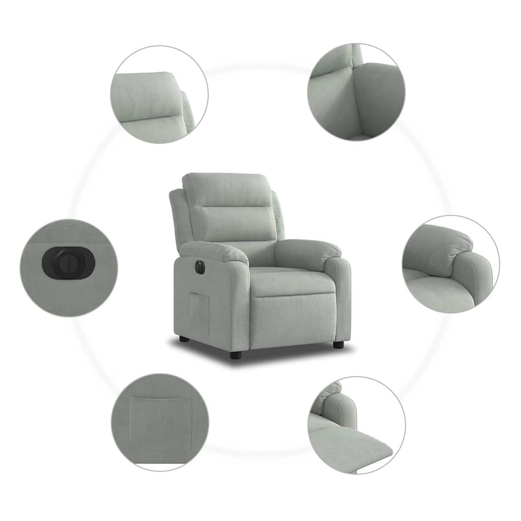 Poltrona reclinável elétrica veludo cinzento-claro