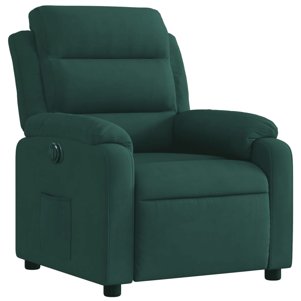 Poltrona reclinável elétrica veludo verde-escuro
