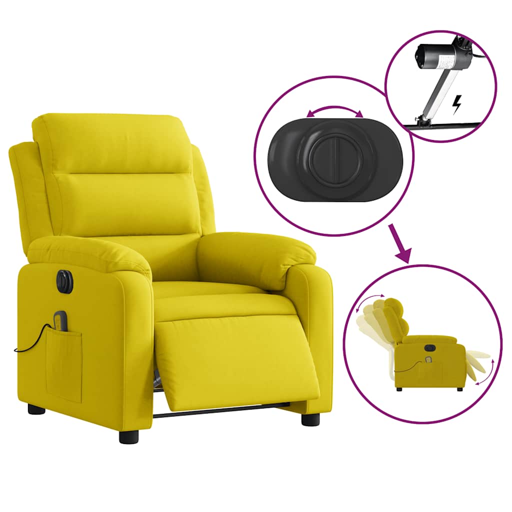 Poltrona de massagens reclinável elétrica veludo amarelo