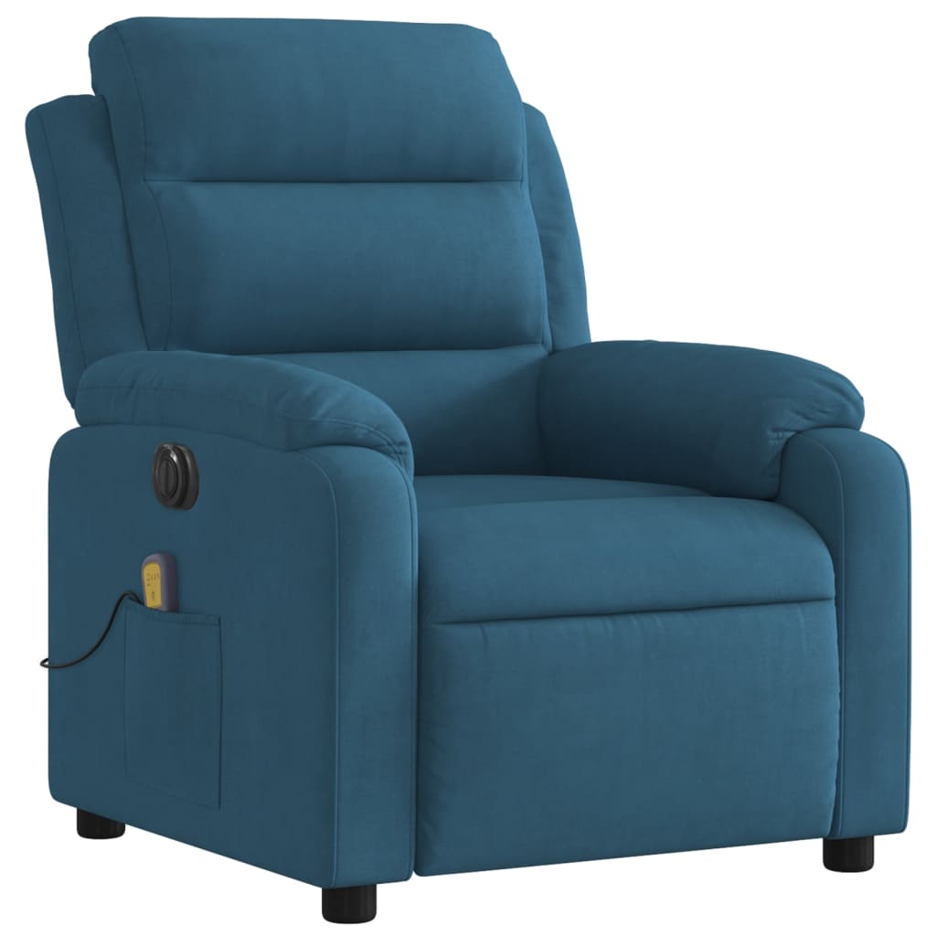 Poltrona de massagens reclinável elétrica veludo azul