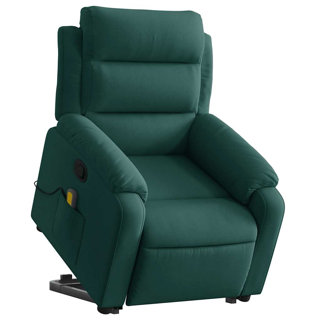 Poltrona elevatória de massagens veludo verde-escuro